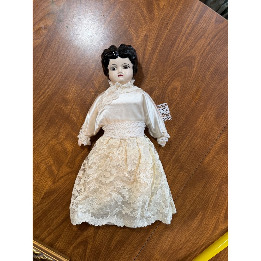 Vintage China Head Doll Porcelain Lace Cream Dress 12.5 Inch Restoration Project